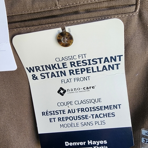 NWT Denver Hayes Nanotex Spill Resistant Wrinkle Resistant Khakis Brown 30x32 - Picture 9 of 11